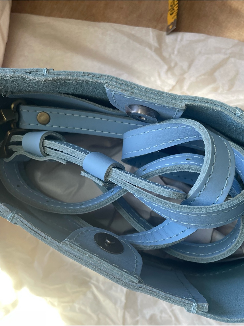 Portland Leather Light Blue Woven Patch Crossbody Bag - Picture 4 of 11